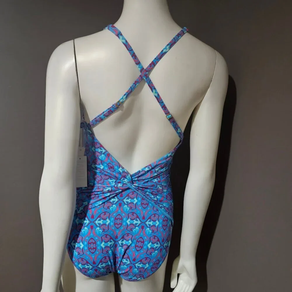 Bleu by Rod Beattie St. Tropez Printed Plunge Halter One-Piece Swimsuit - Picture 4 of 11